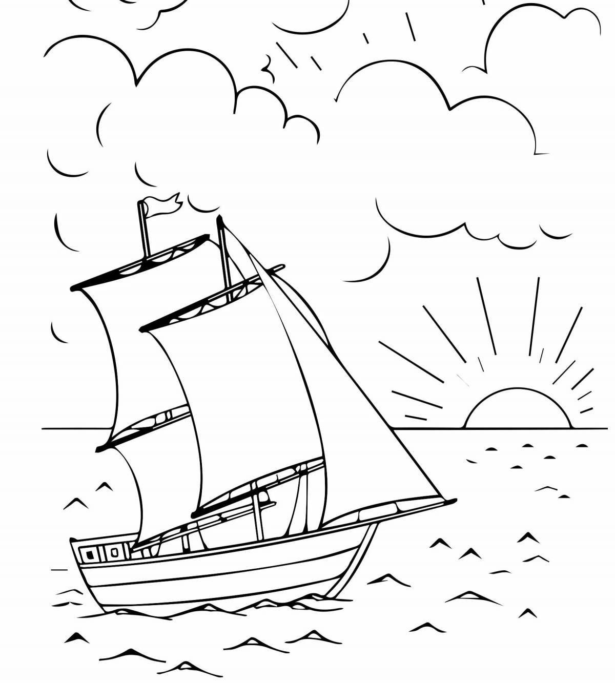 Exquisite Sailboat Coloring Page for Students