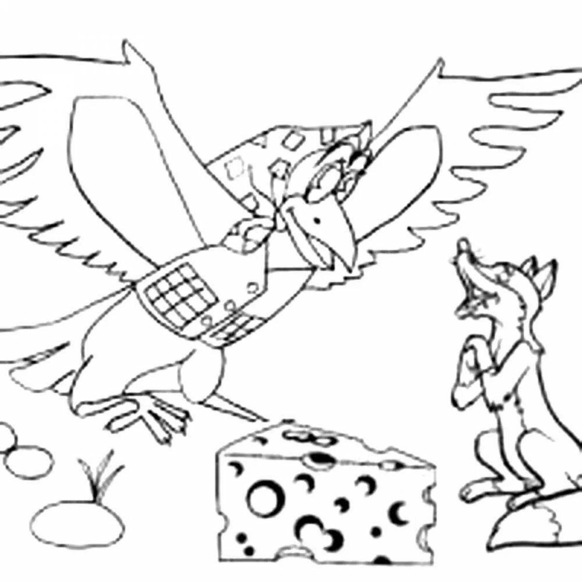 Majestic crow and fox coloring page