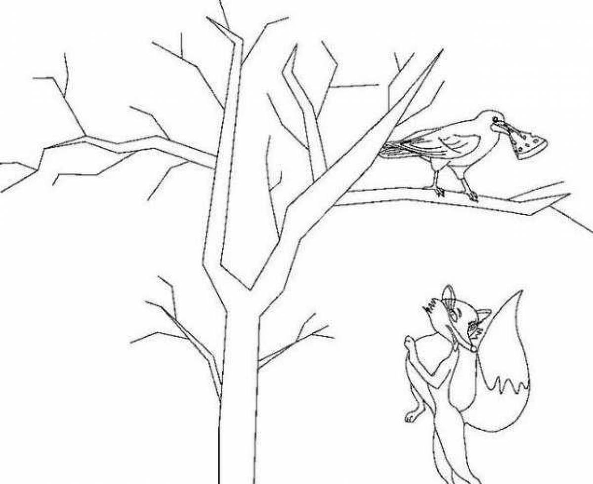 Coloring book bright crow and fox
