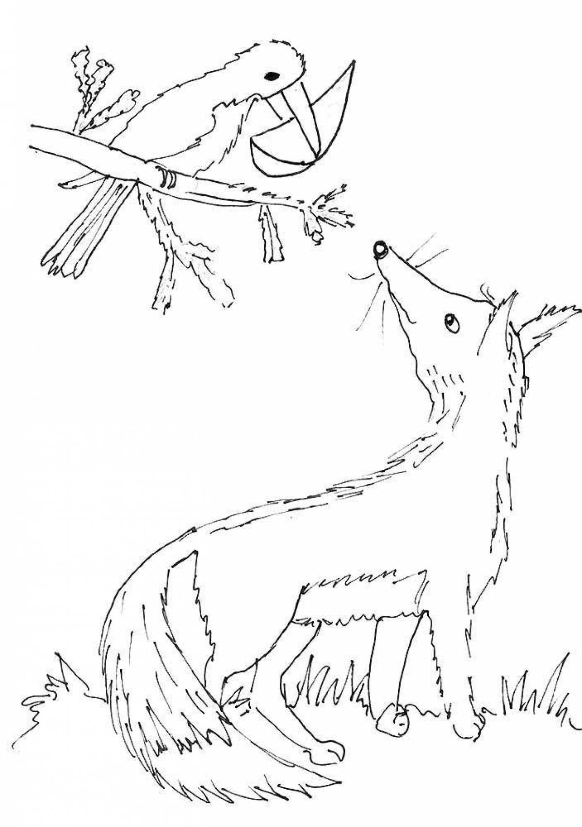 Adorable crow and fox coloring page