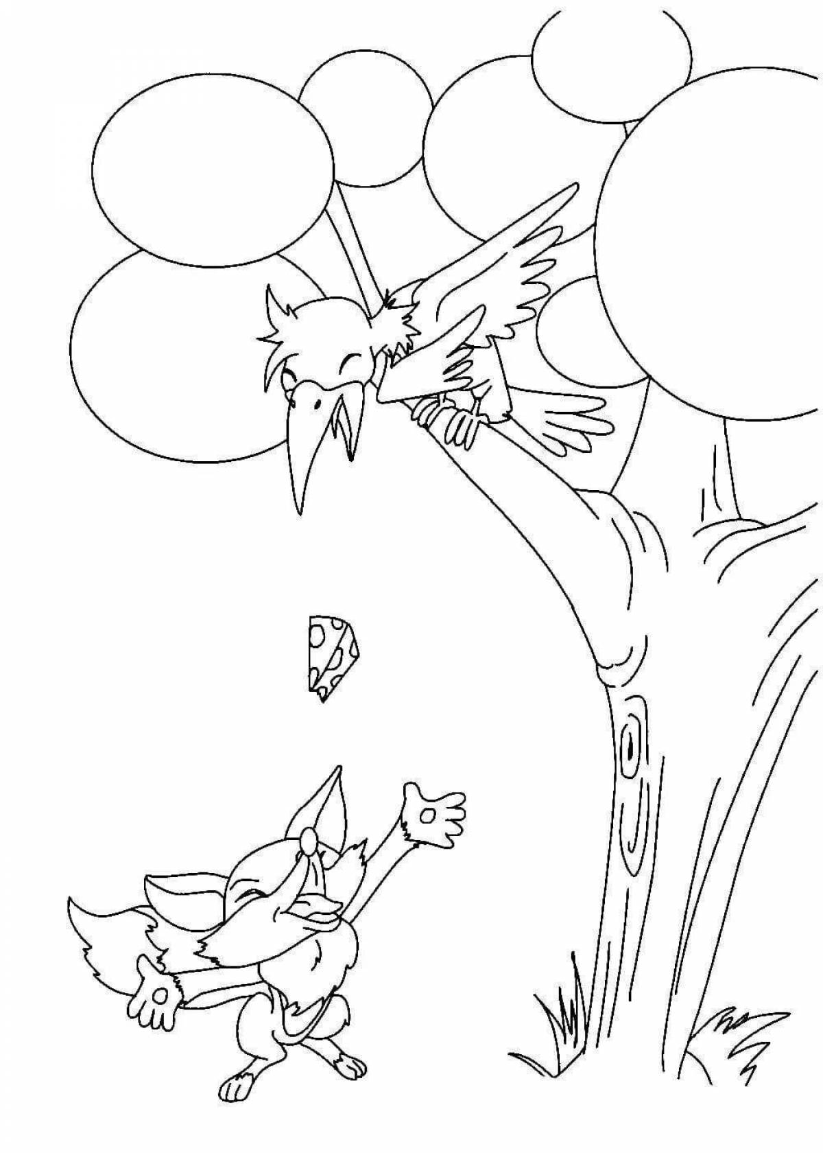 Cute crow and fox coloring book