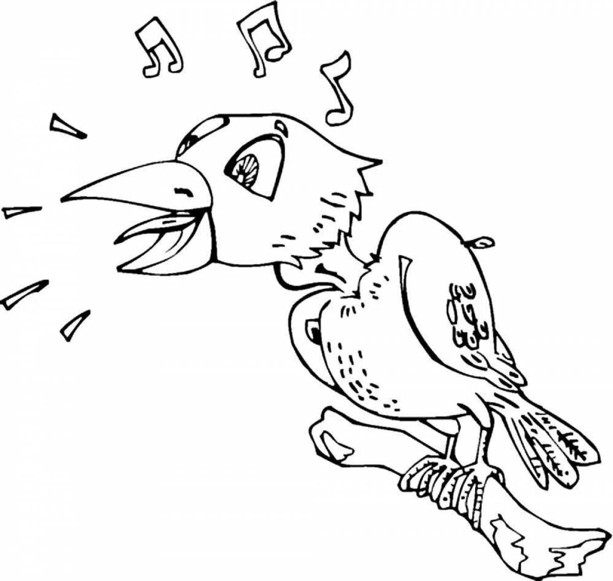 Glitter crow and fox coloring page
