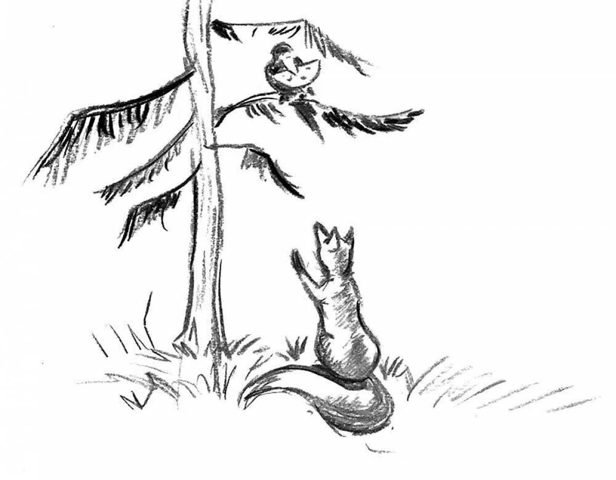 Crow and fox coloring page