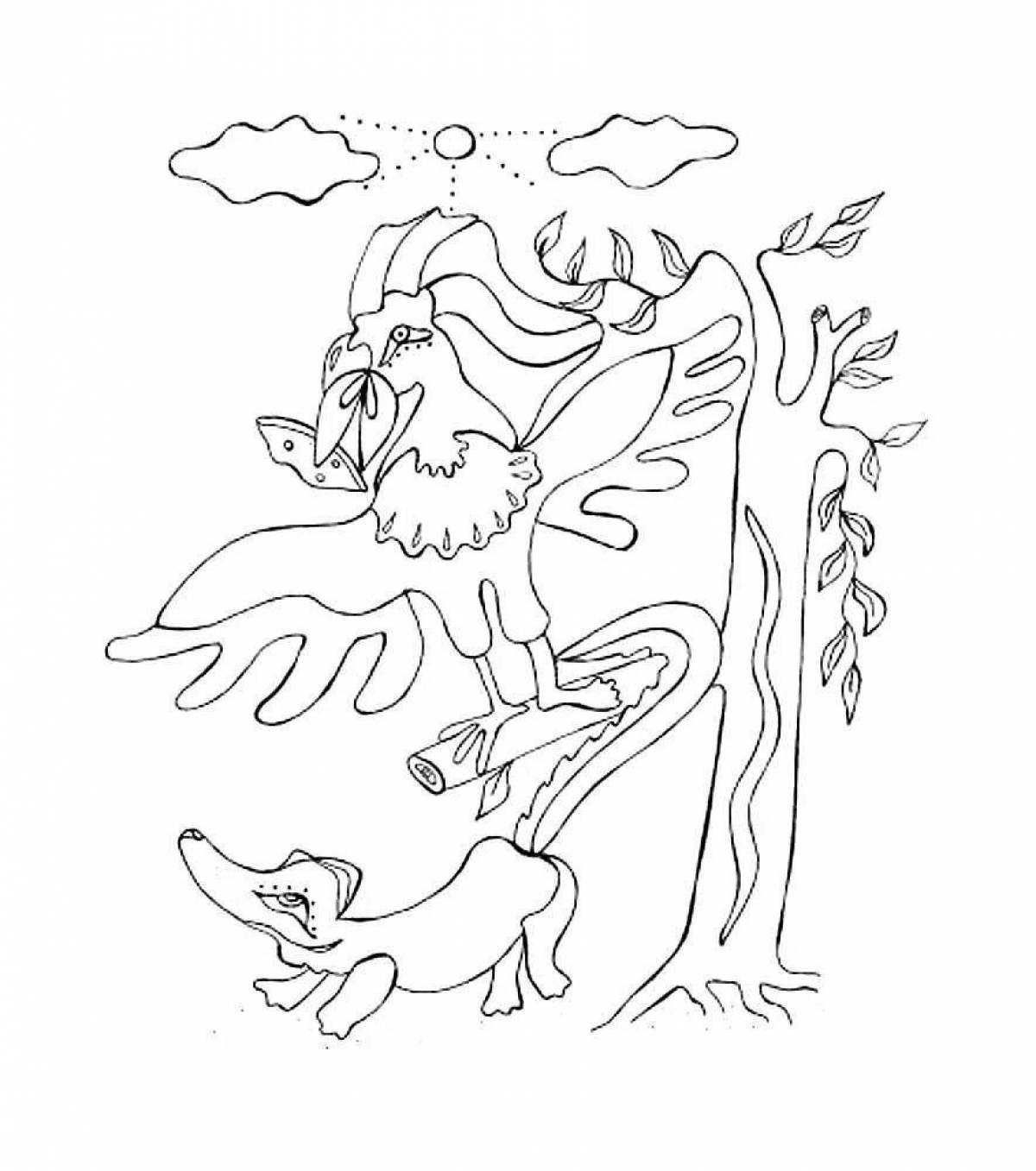 Ether crow and fox coloring page