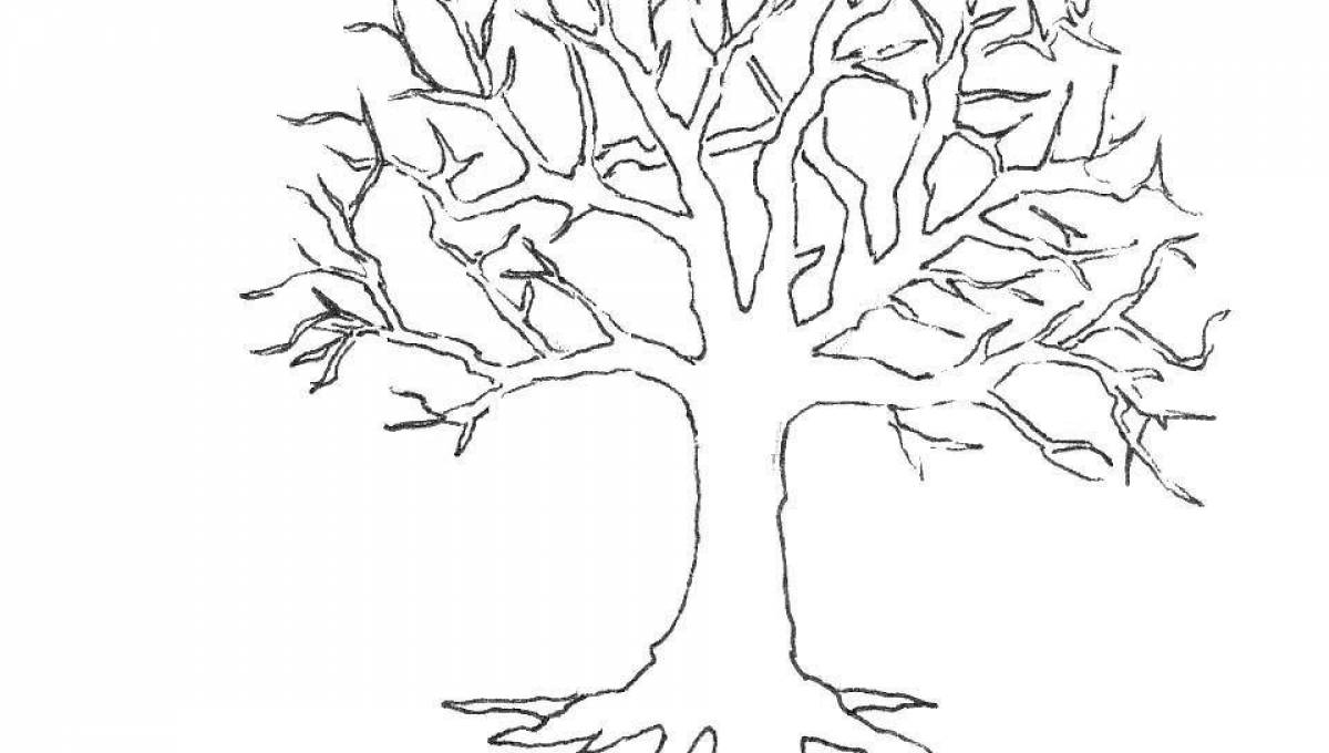 Colorful explosive tree trunk coloring page for kids