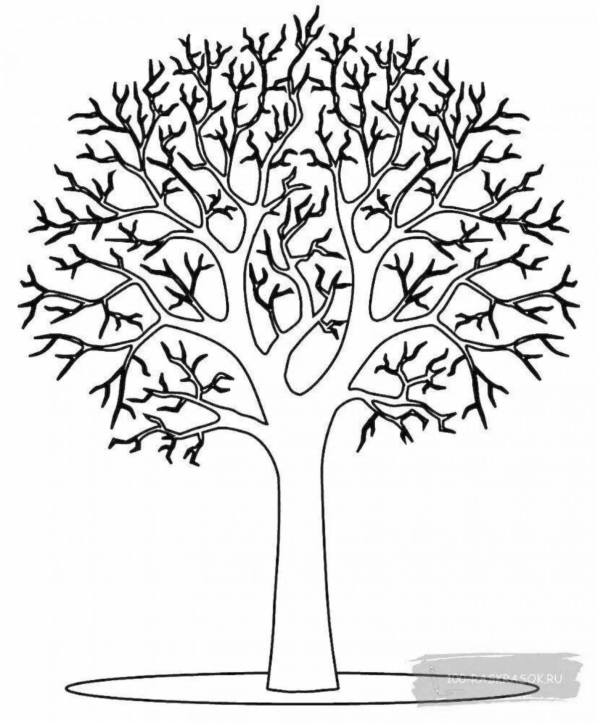 Colorful playful tree trunk coloring page for kids