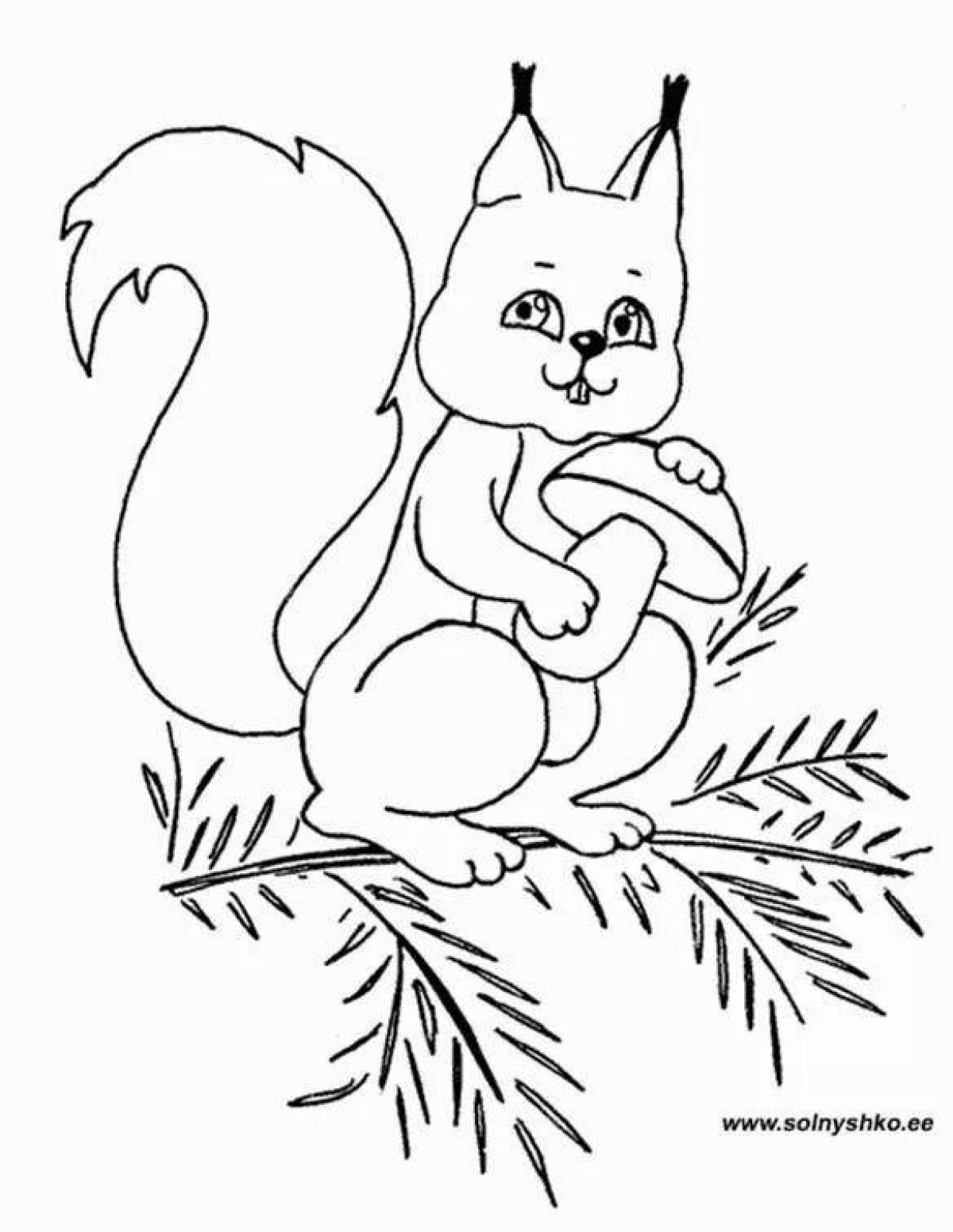 Coloring page energetic squirrel