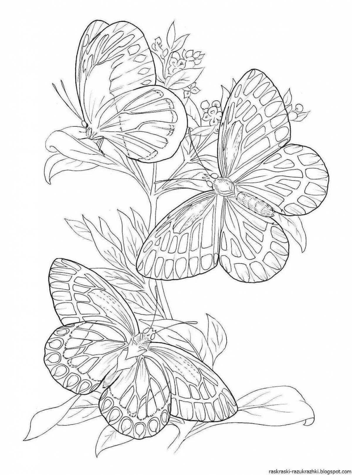 Фото Буйная раскраска цветы и бабочки для девочек