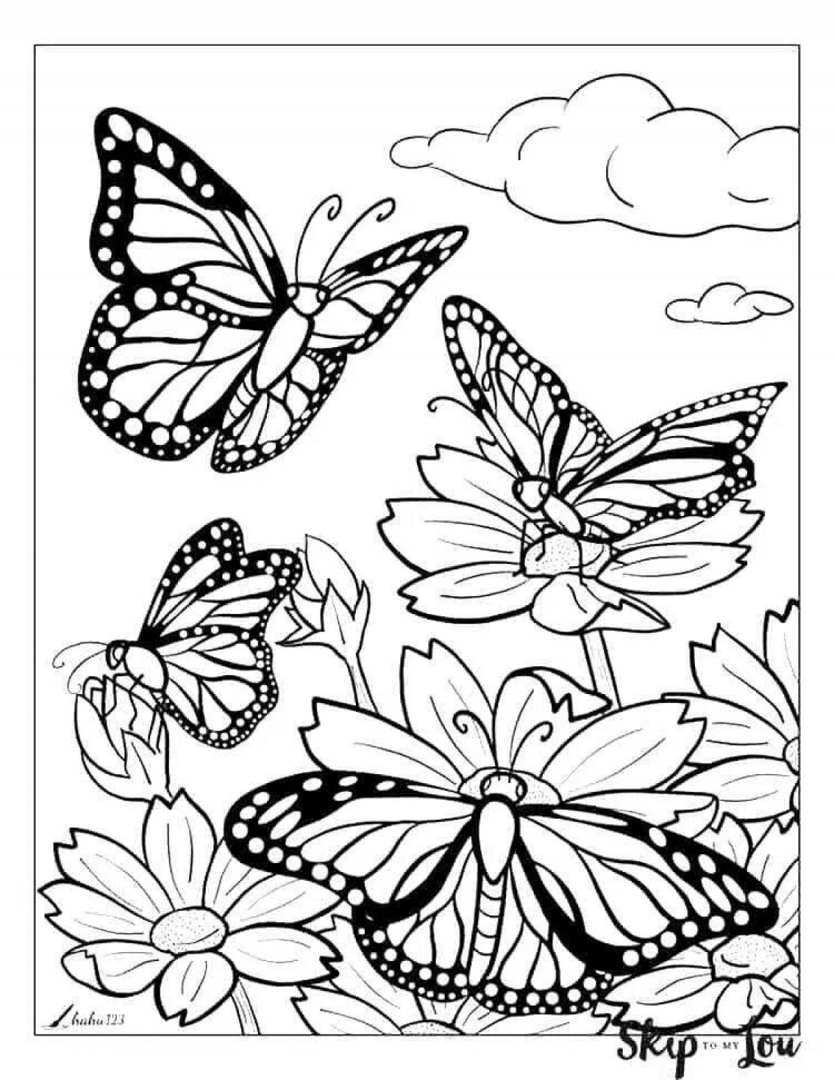 Фото Причудливая раскраска цветы и бабочки для девочек