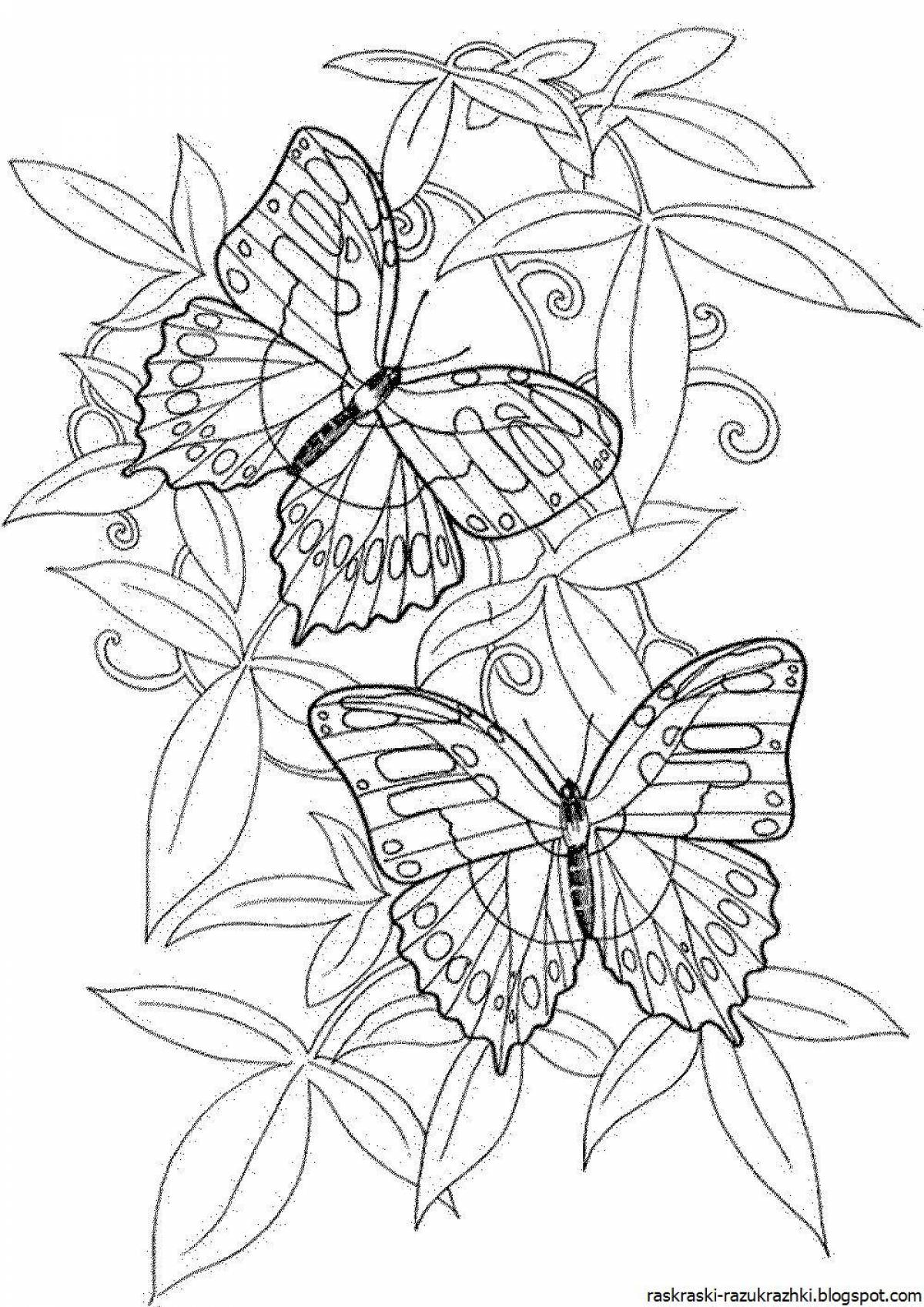 Фото Гармоничная раскраска цветы и бабочки для девочек