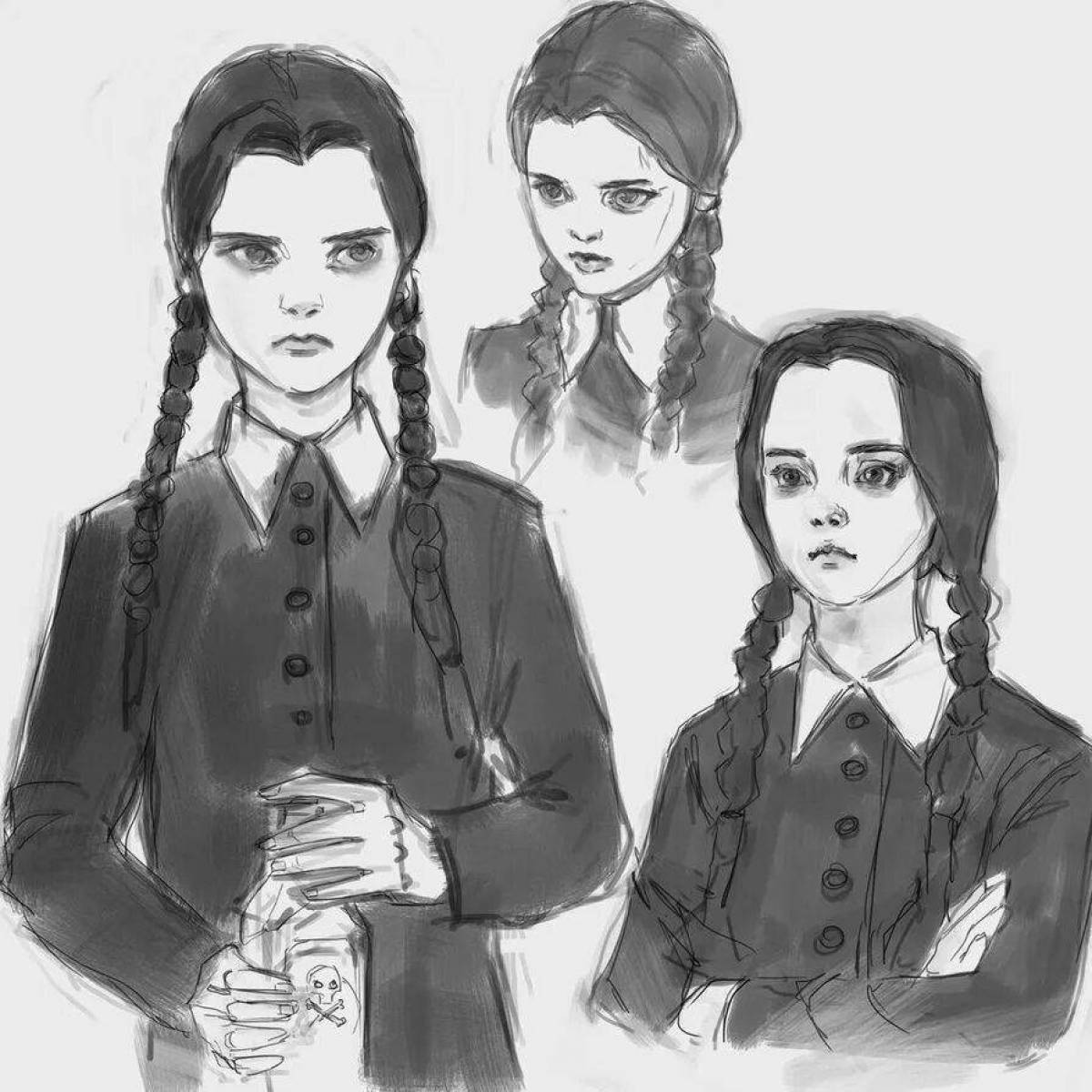 Inviting wednesday addams coloring page