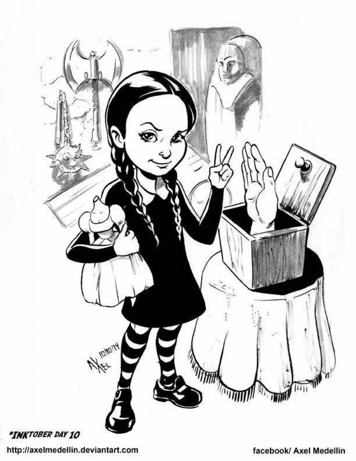 Addams strike wednesday coloring page