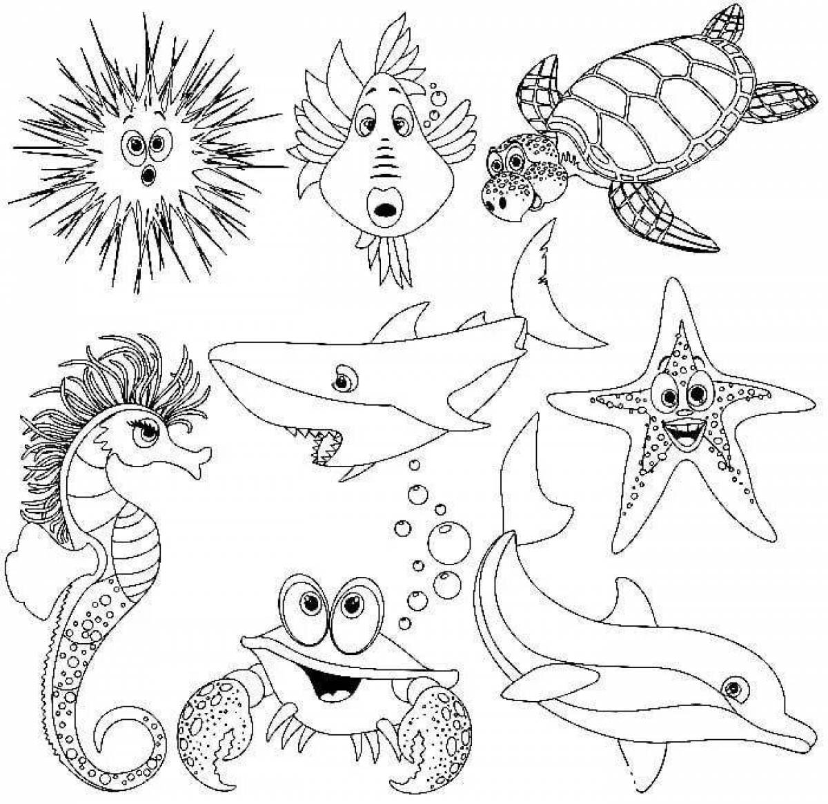Joyful sea animals coloring pages for kids