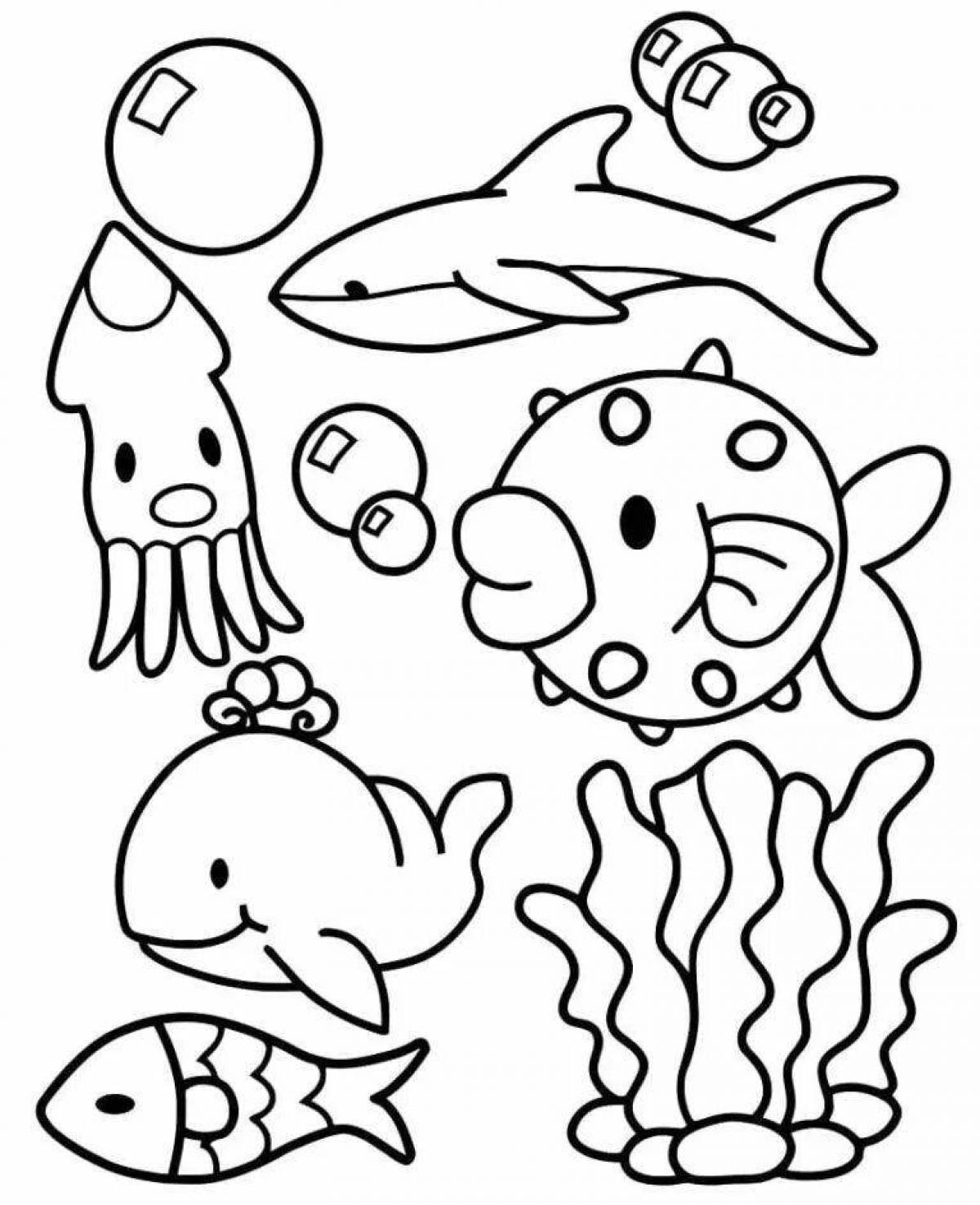 Игривая страница раскраски морских животных для детей