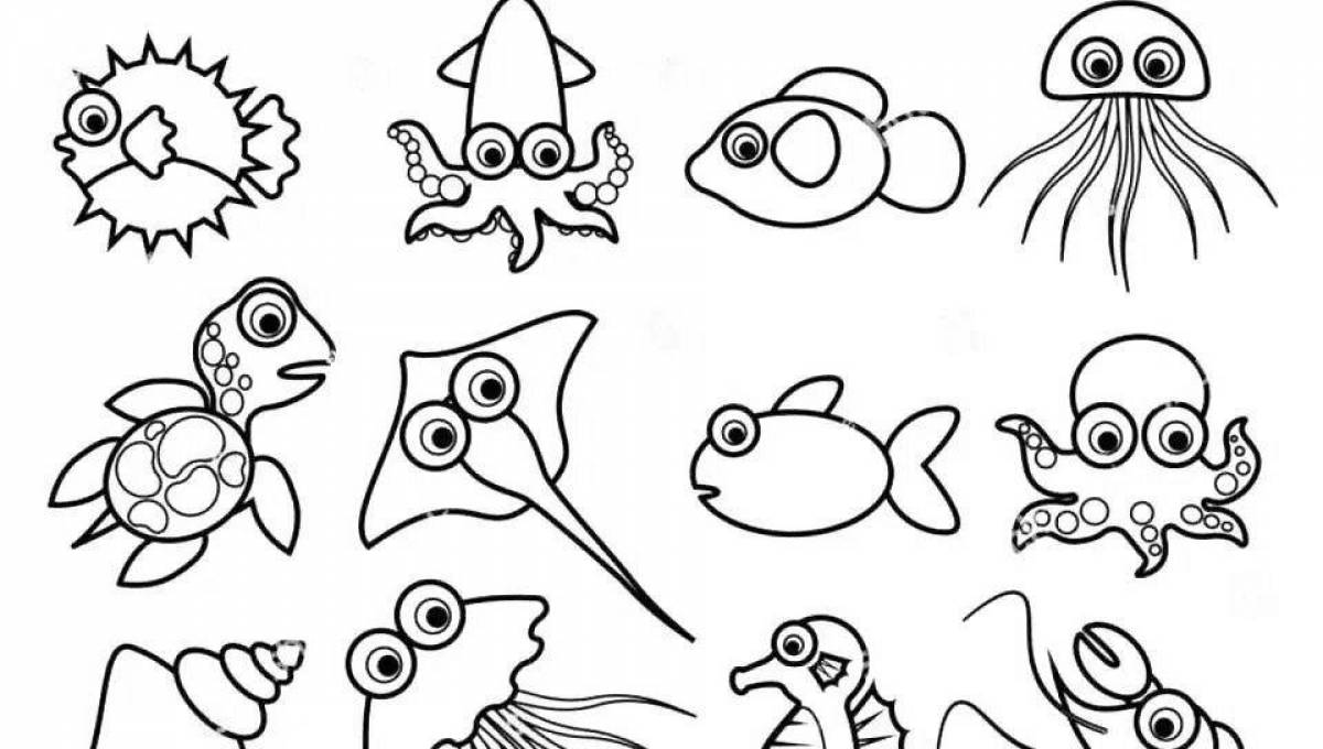 Funny sea animals coloring pages for kids