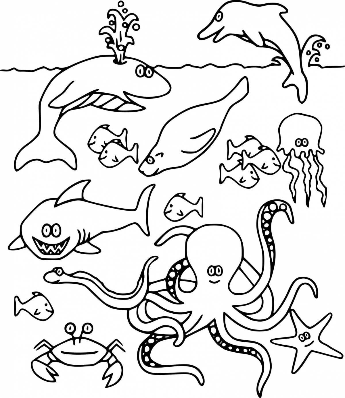 Живая раскраска морских животных для детей