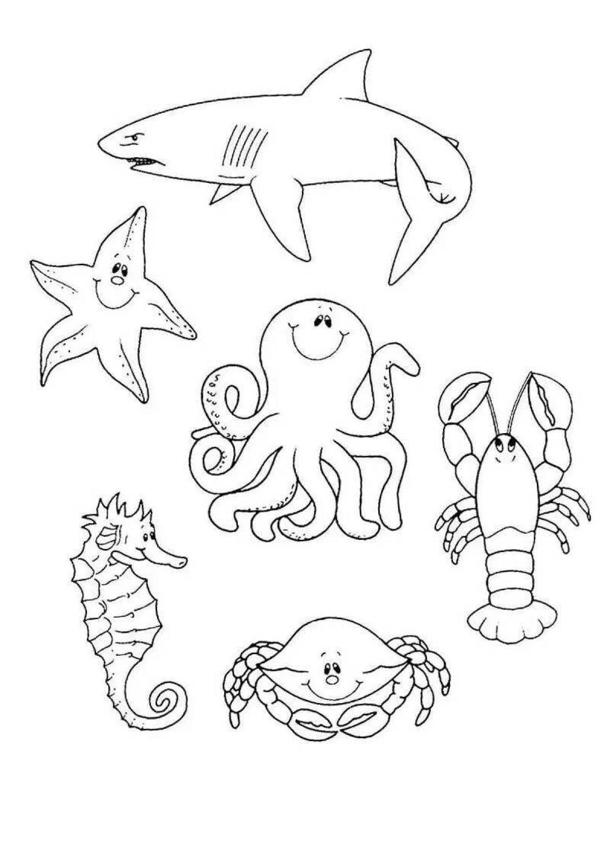 Amusing sea animal coloring book for kids