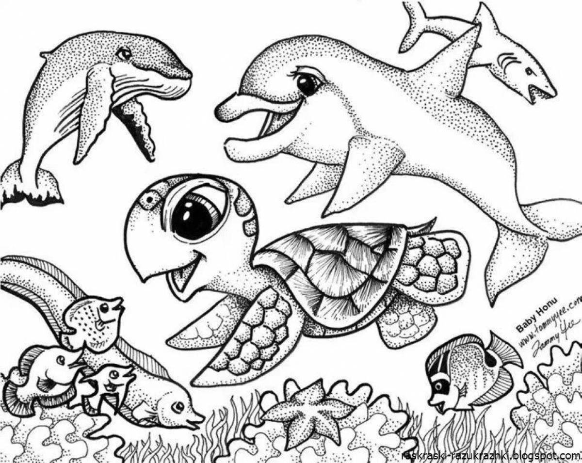 Witty sea animals coloring pages for kids