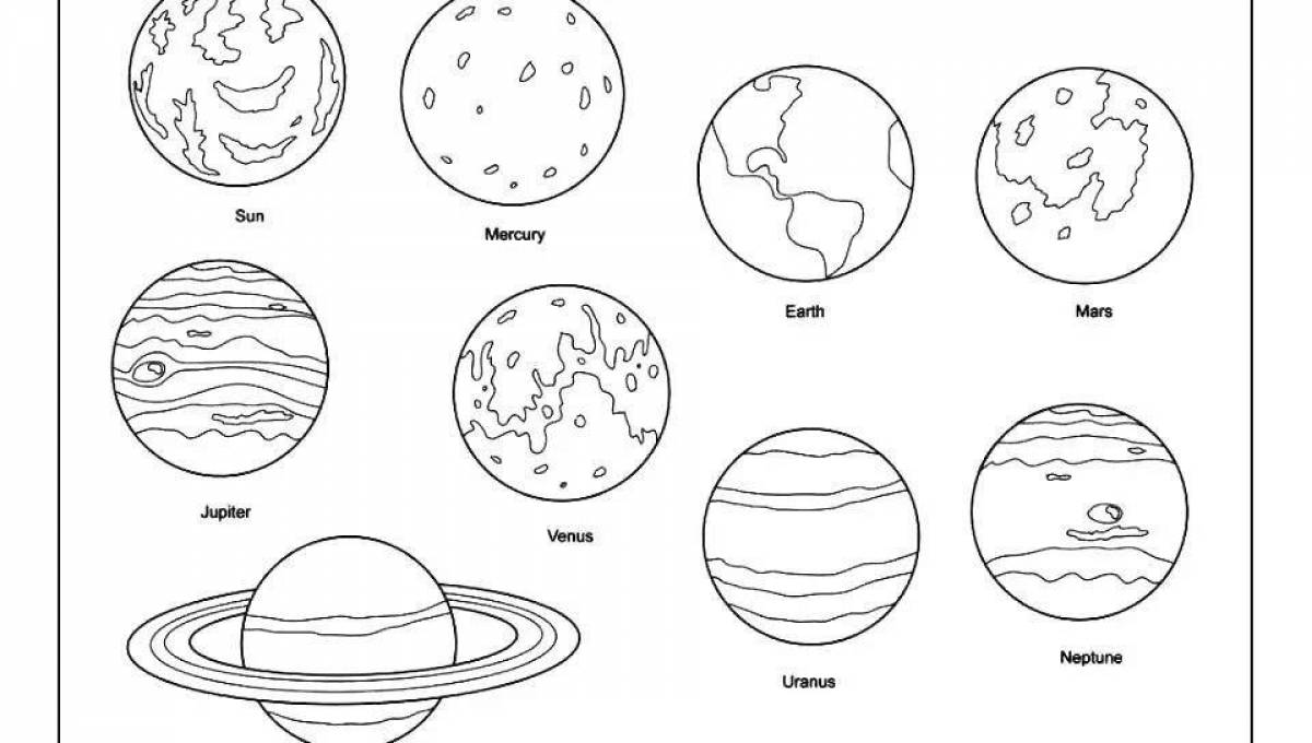 Playful solar system coloring page