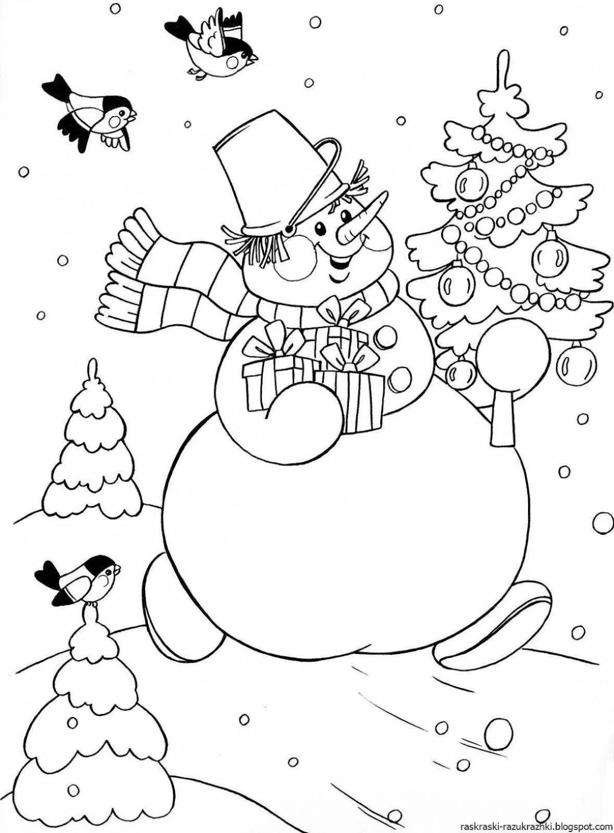 Блестящая раскраска снеговик для детей 6-7 лет