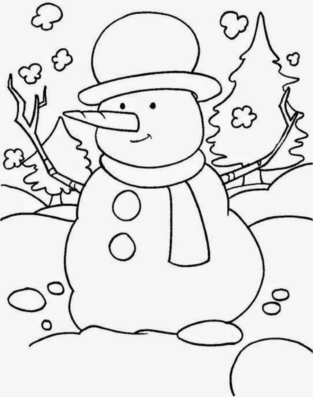 Лучистая раскраска снеговик для детей 6-7 лет