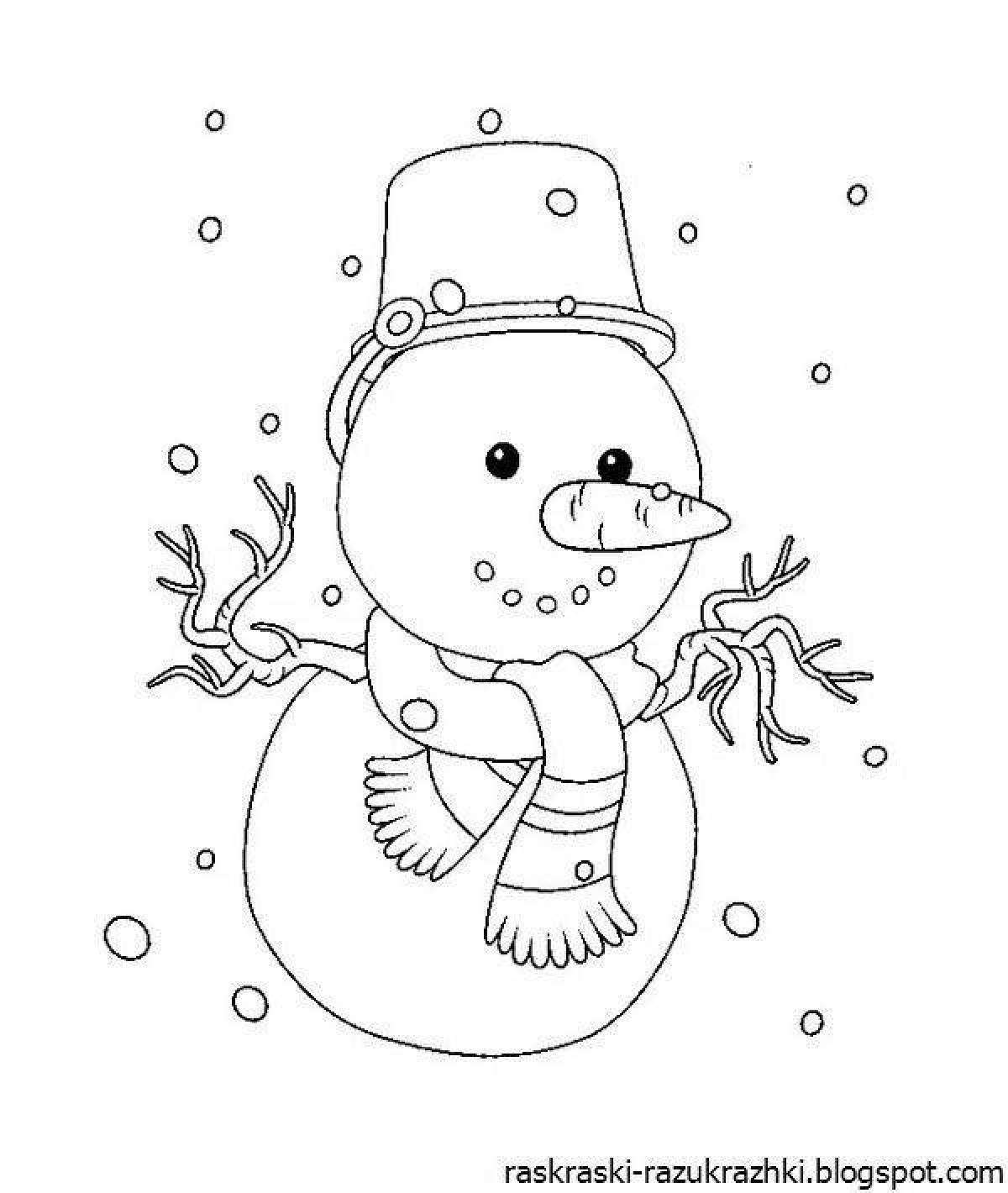 Великолепная раскраска снеговик для детей 6-7 лет