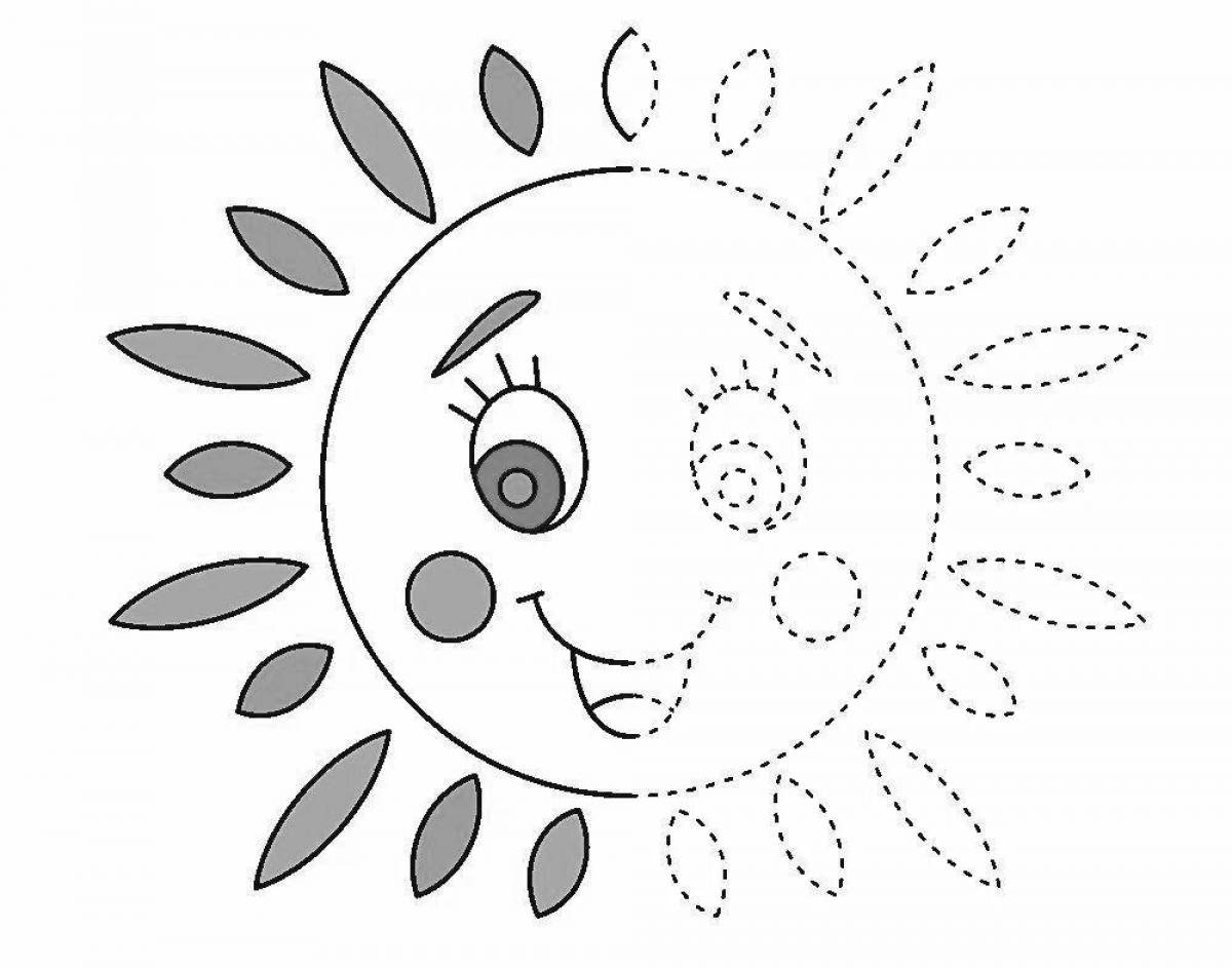 Colorful sun coloring book for children 3-4 years old