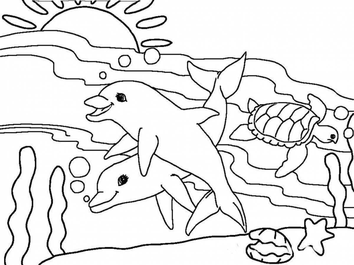 Игривая страница раскраски морской жизни для детей 5-6 лет