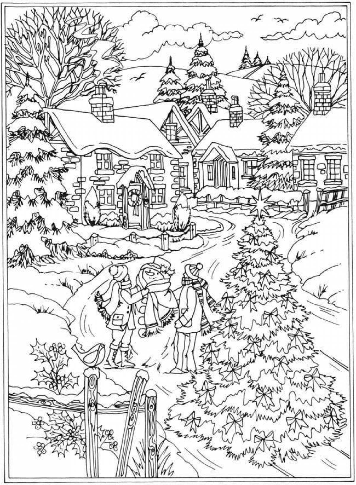 Coloring book shining winter nature