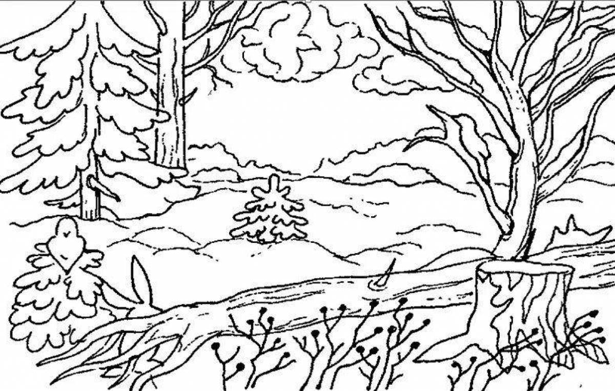 Awesome winter nature coloring page
