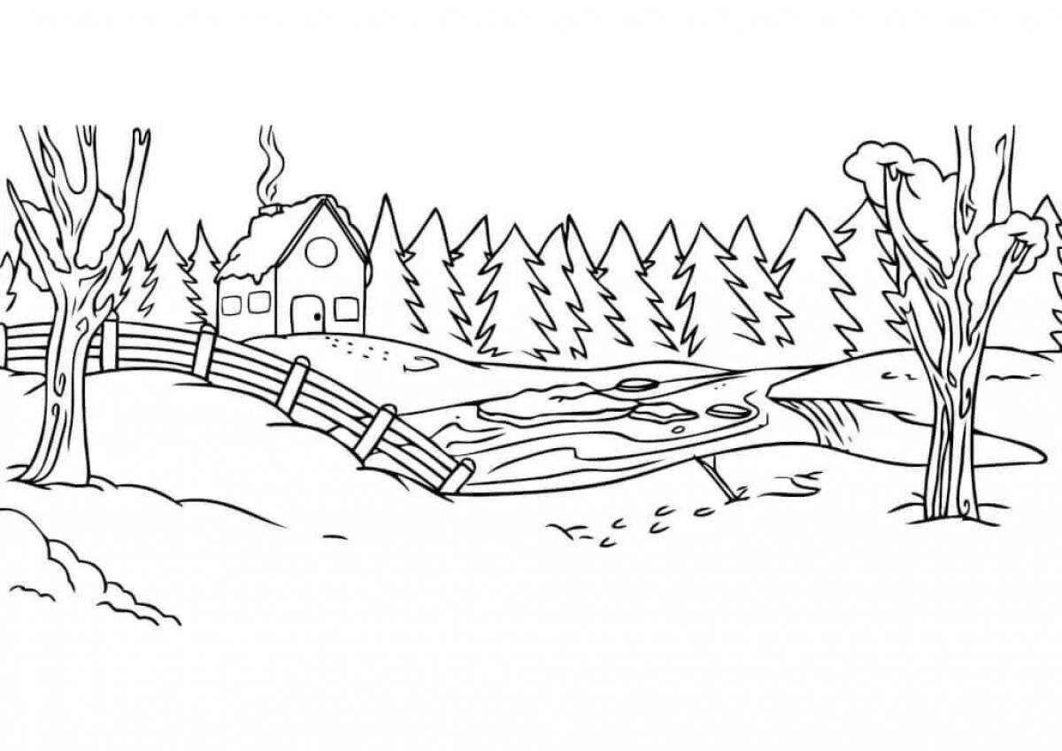Calming winter nature coloring page