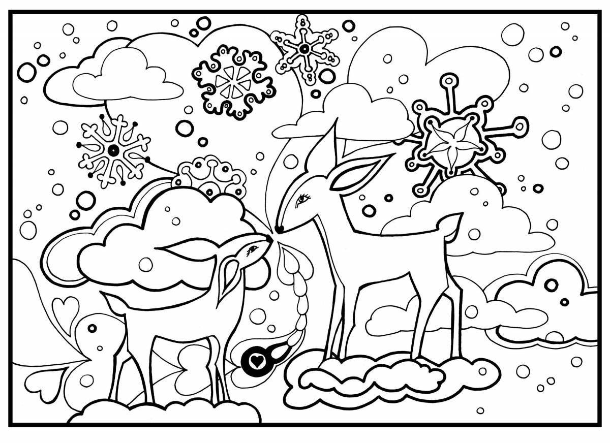 Inspirational winter nature coloring page