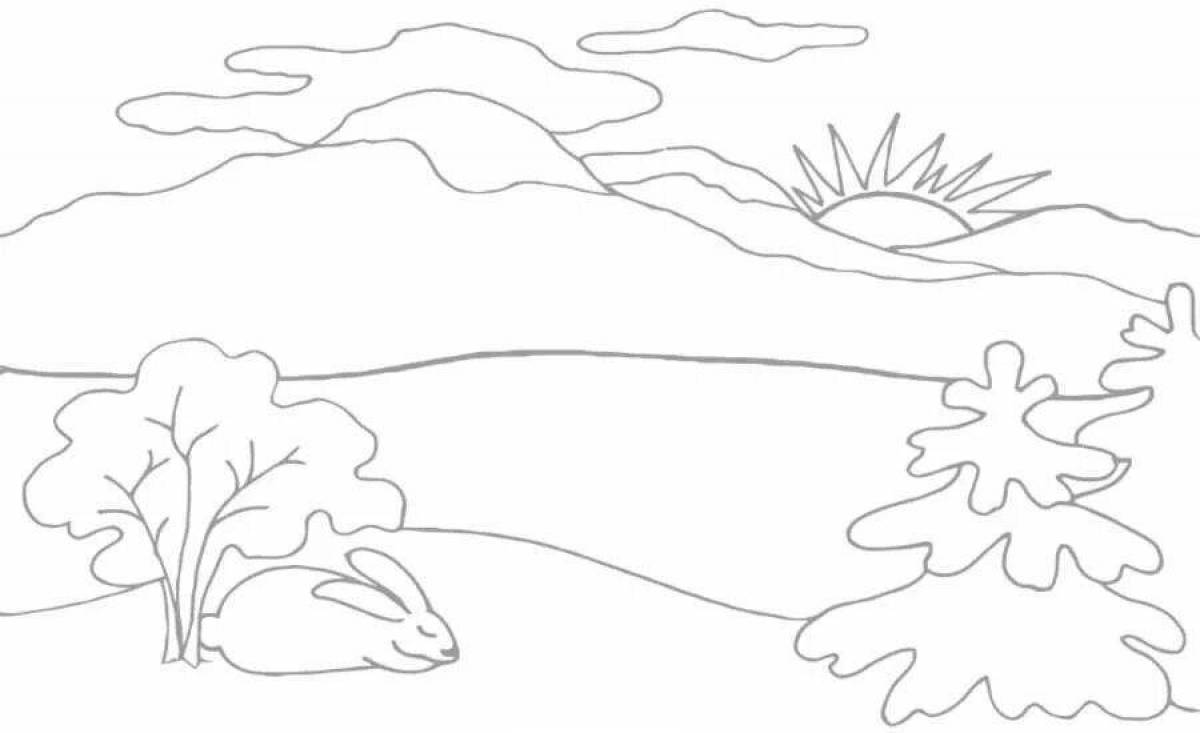 Glowing winter nature coloring page