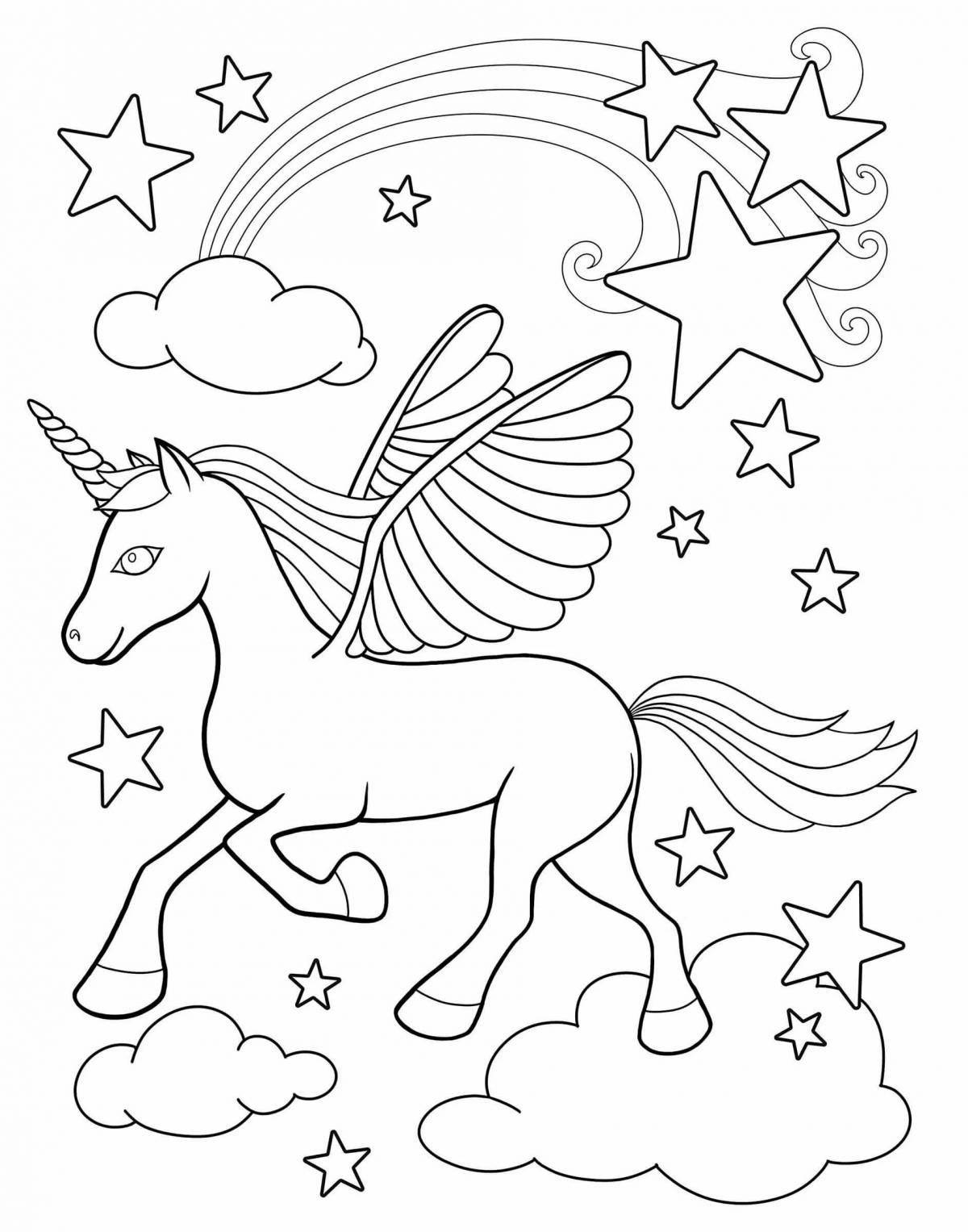 Radiantly coloring page include unicorns