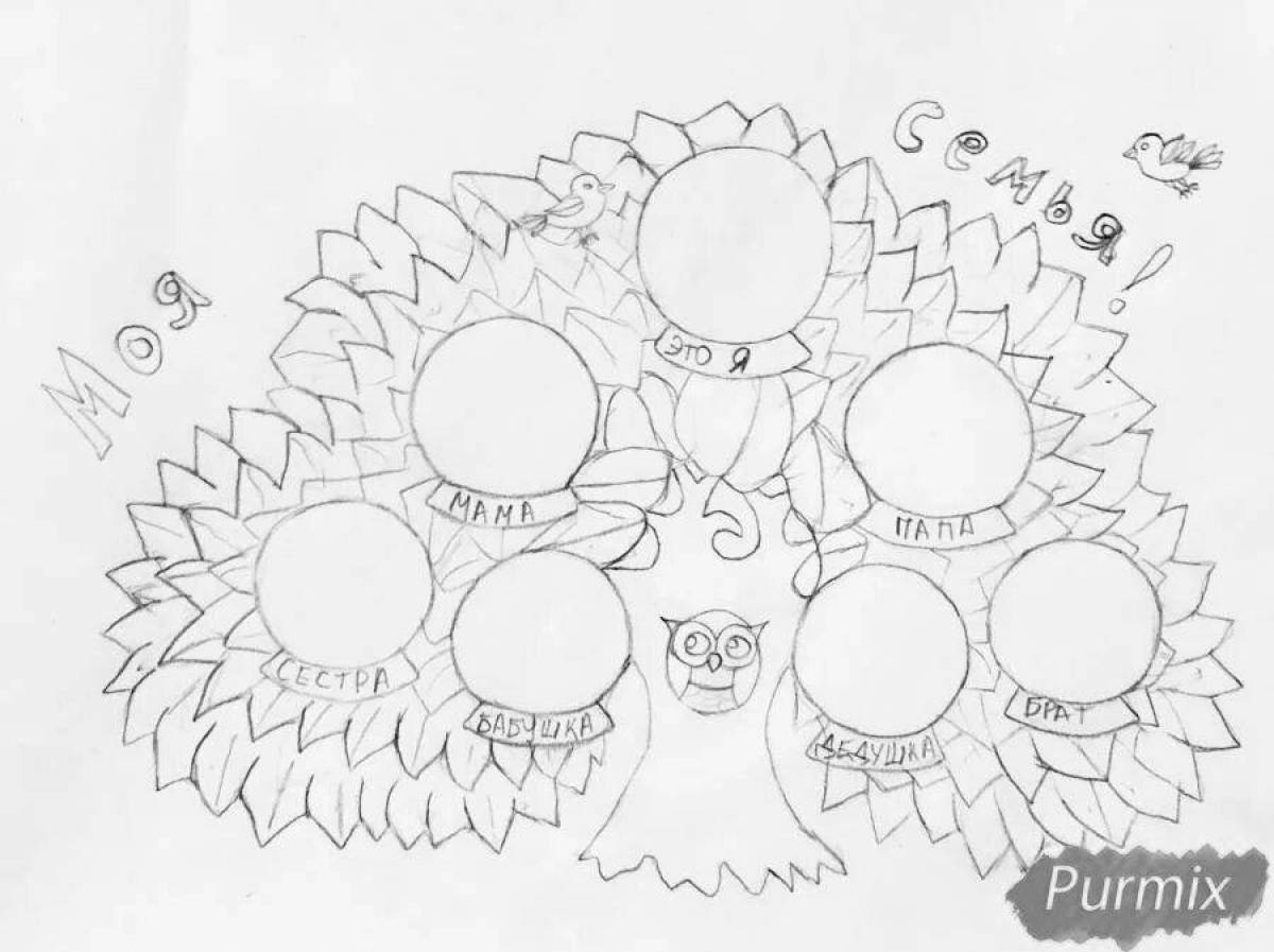 Adorable family tree coloring page