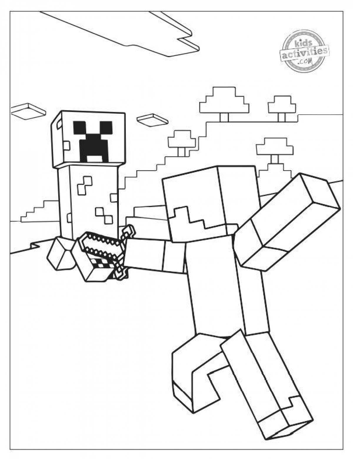 Joyful minecraft cat coloring page