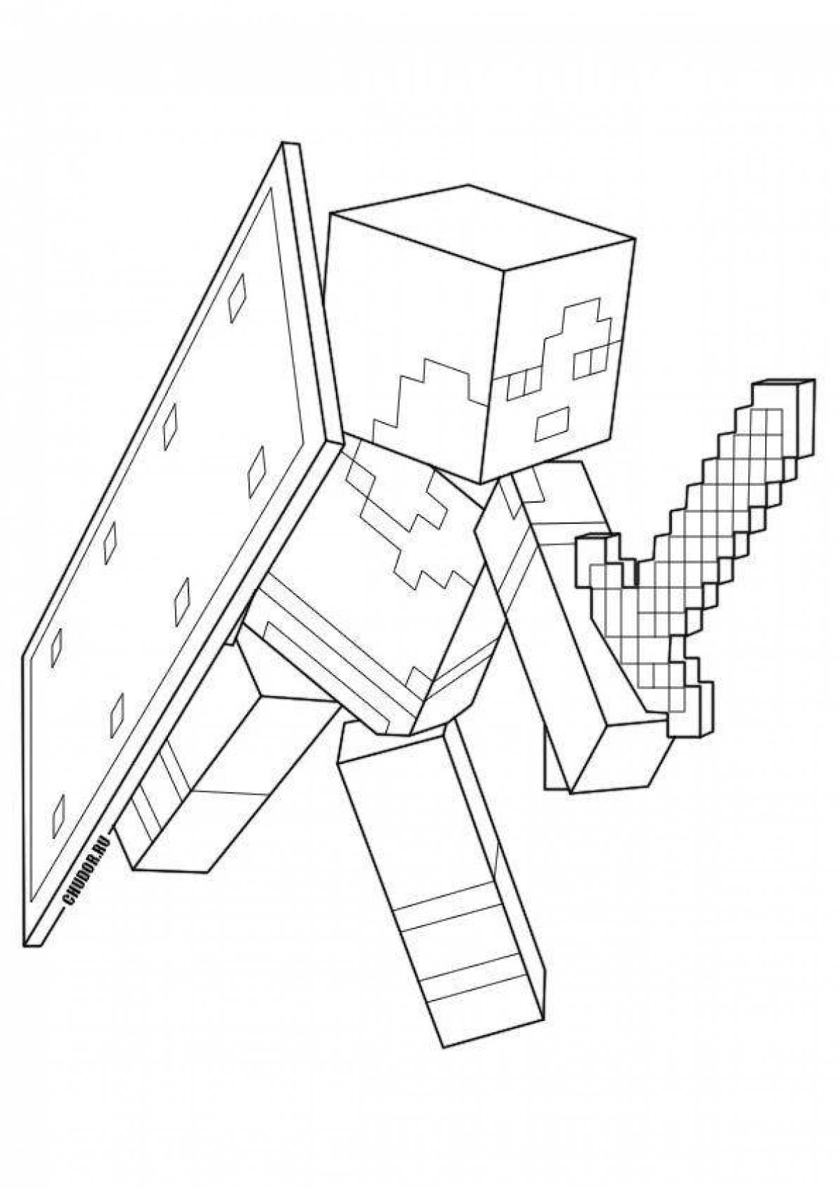 Adorable minecraft cat coloring page