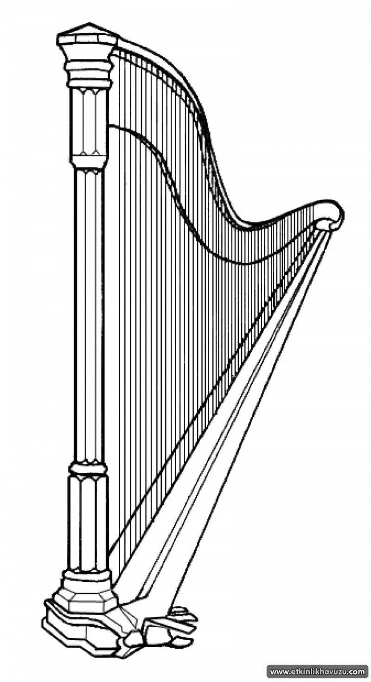 Арфа рисунок. Арфа чертёж вид сбоку. Арфа музыкальный инструмент. Арфа раскраска.
