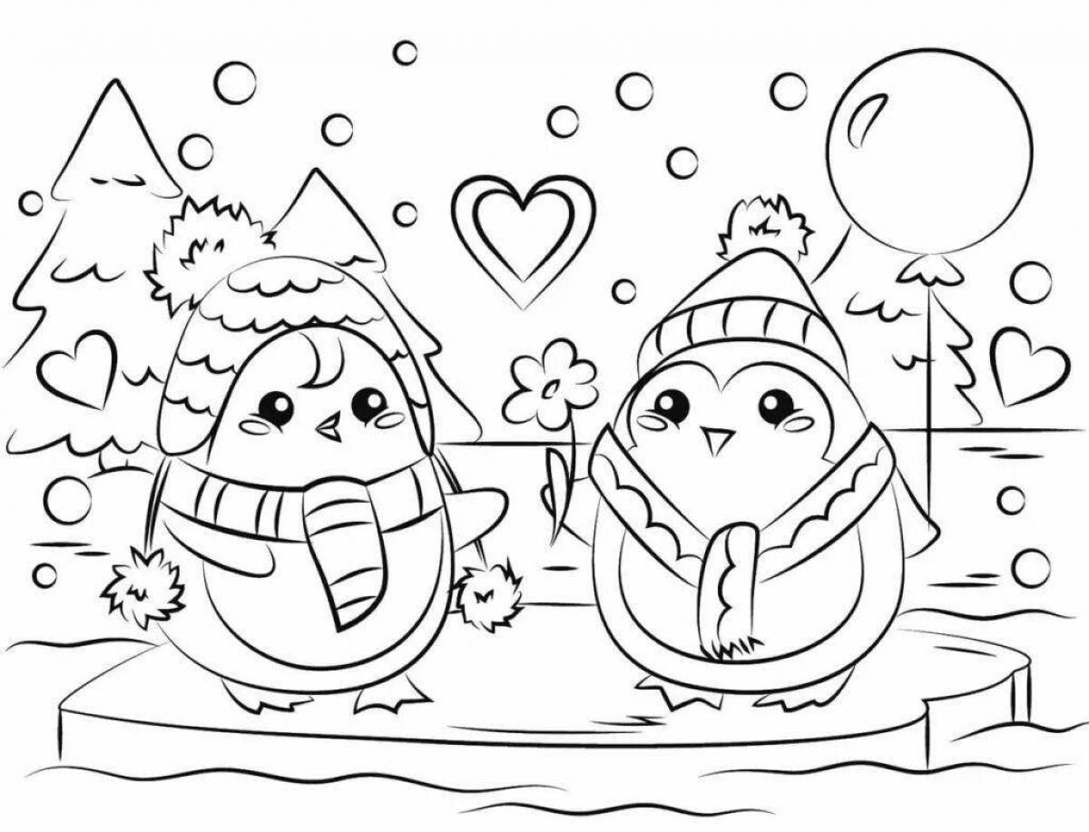 Colorful penguin coloring page for kids