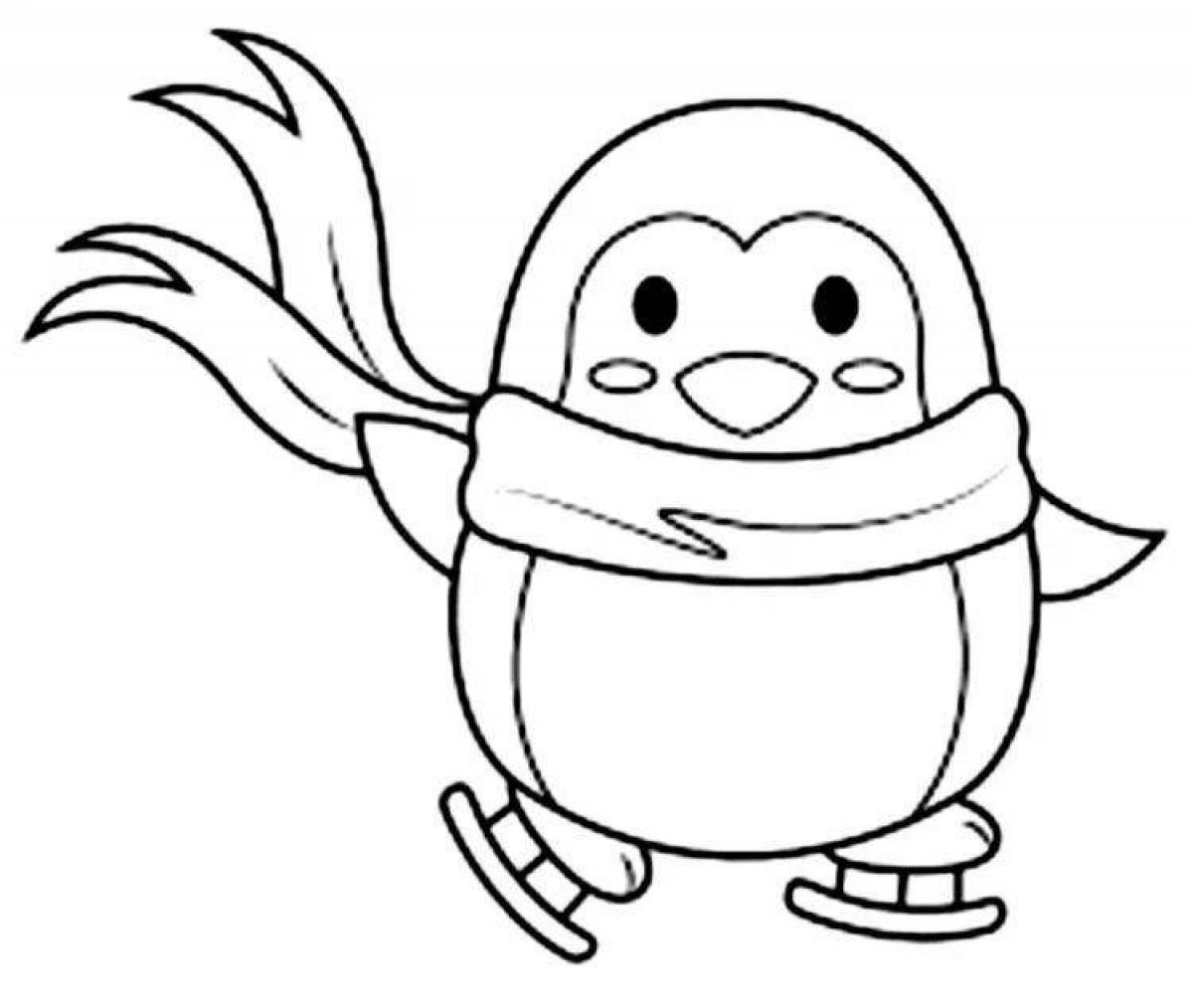 Игривая страница раскраски пингвинов для детей
