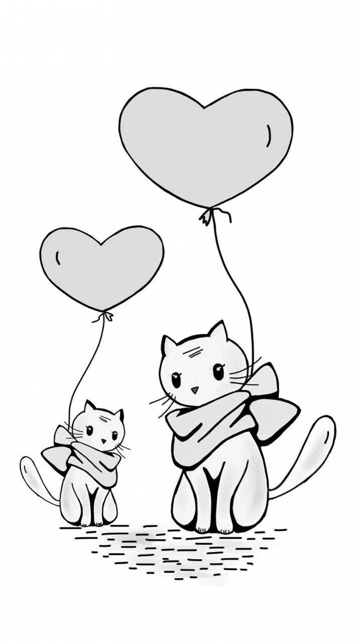 Joyful cat with a heart coloring book
