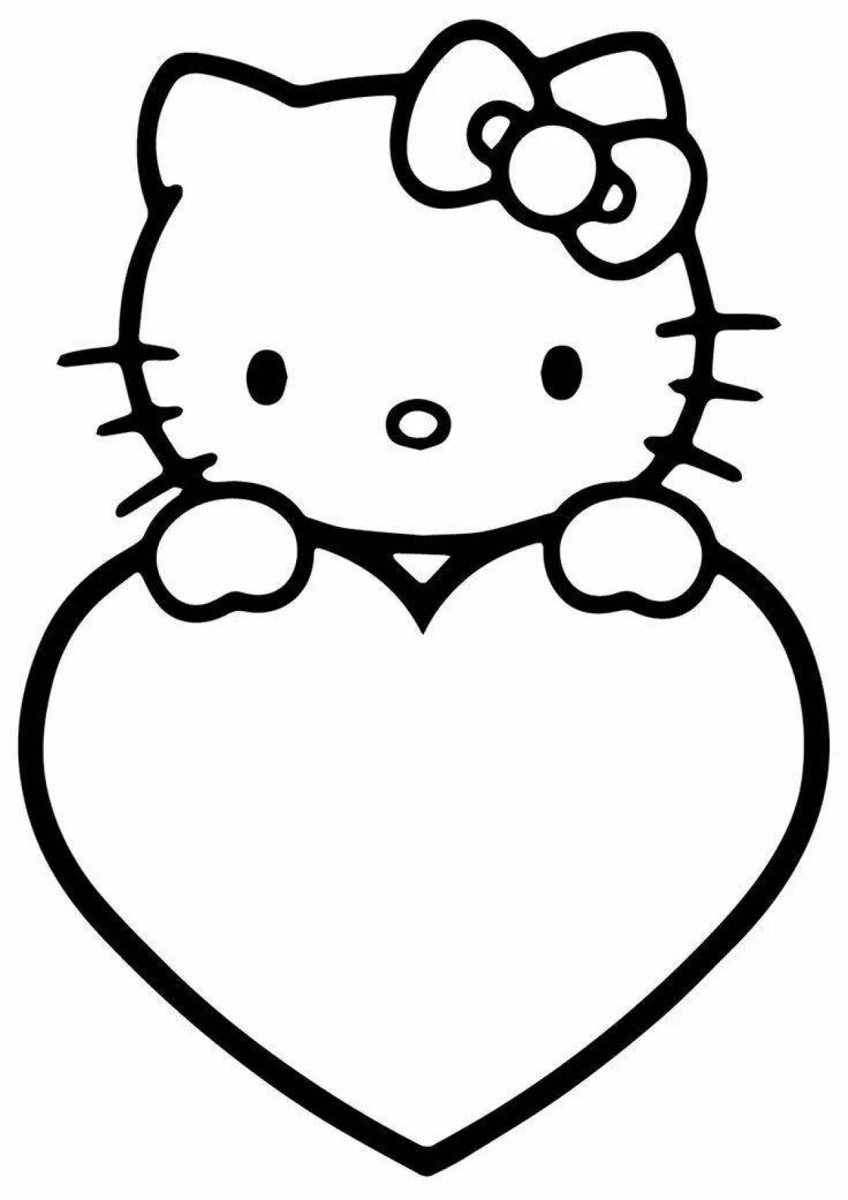 Coloring page loving cat with a heart
