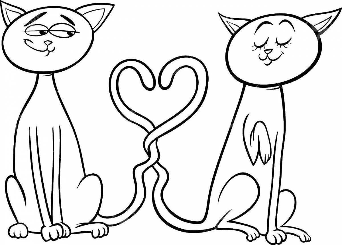 Coloring page fluffy cat with a heart