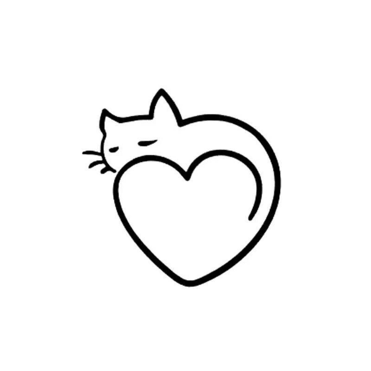 Coloring page fluffy cat with a heart