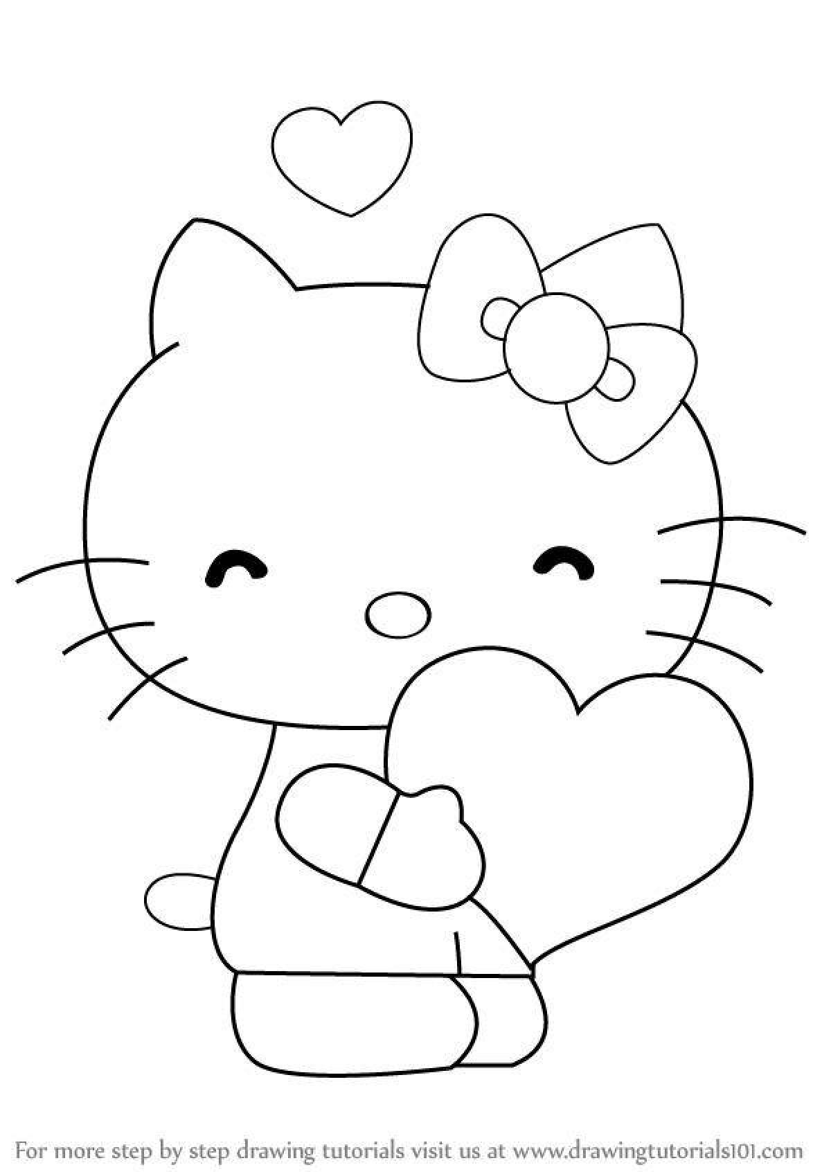 Colorful cat with a heart coloring book