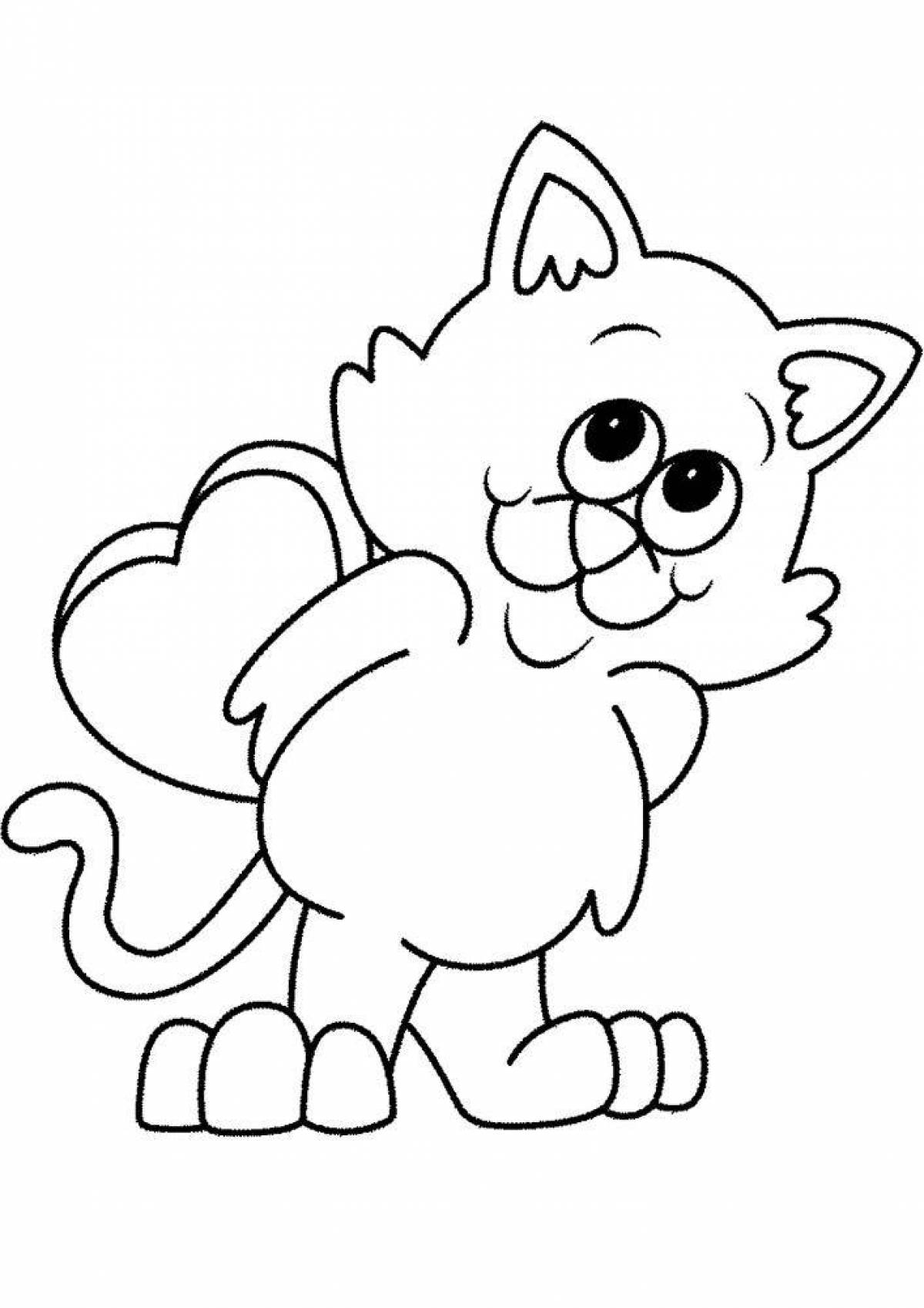 Coloring page mischievous cat with a heart