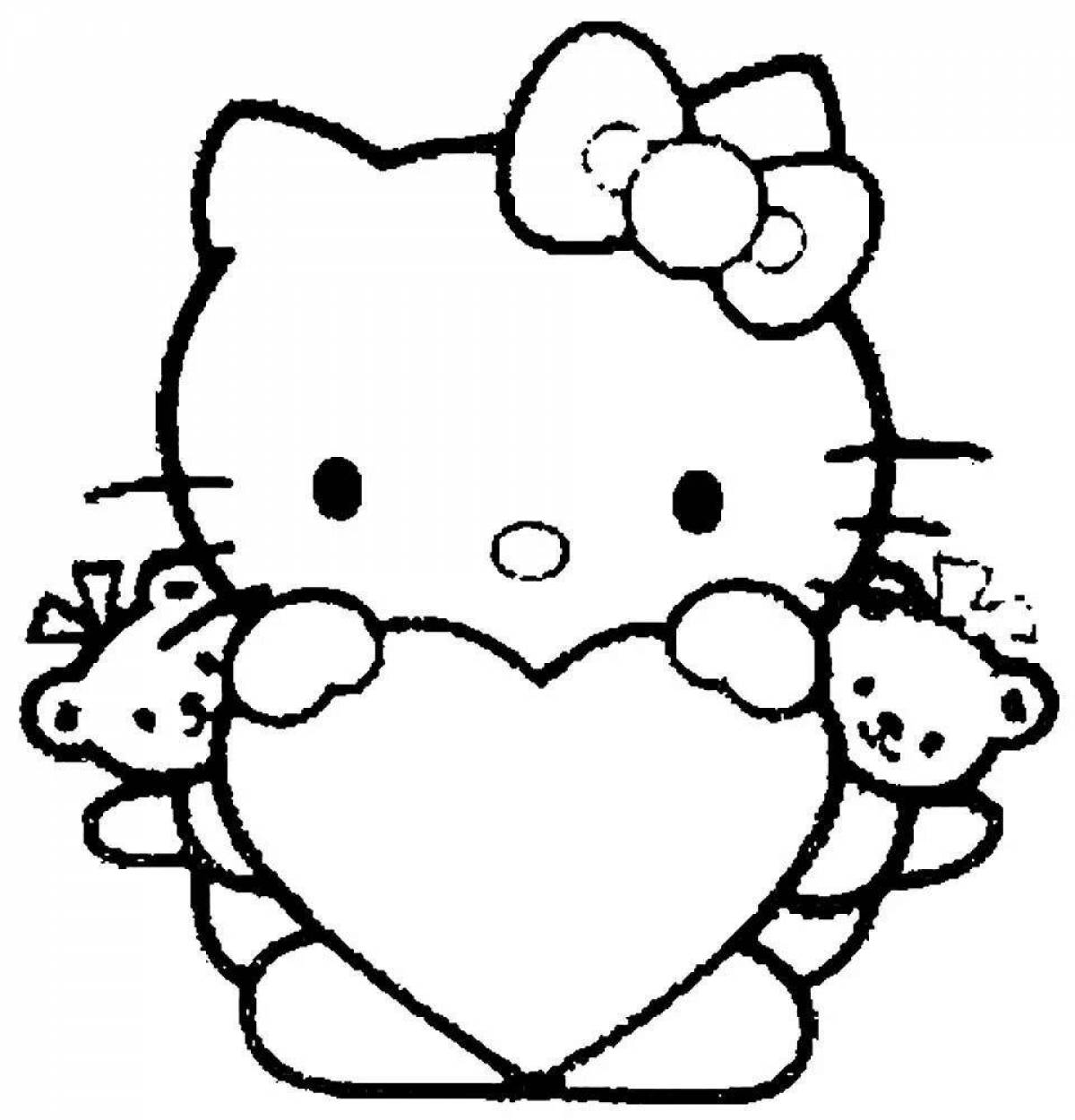 Coloring page grinning cat with a heart