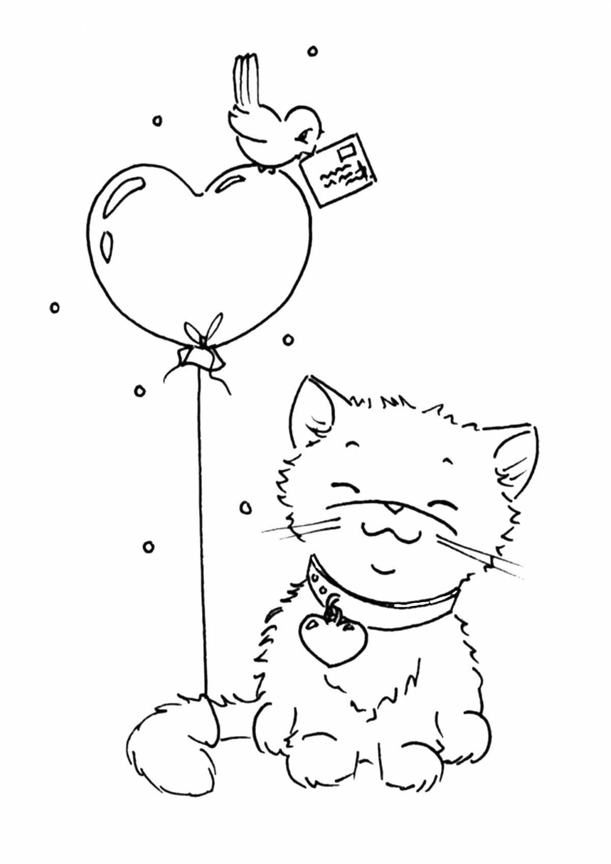 Animated cat with a heart coloring book