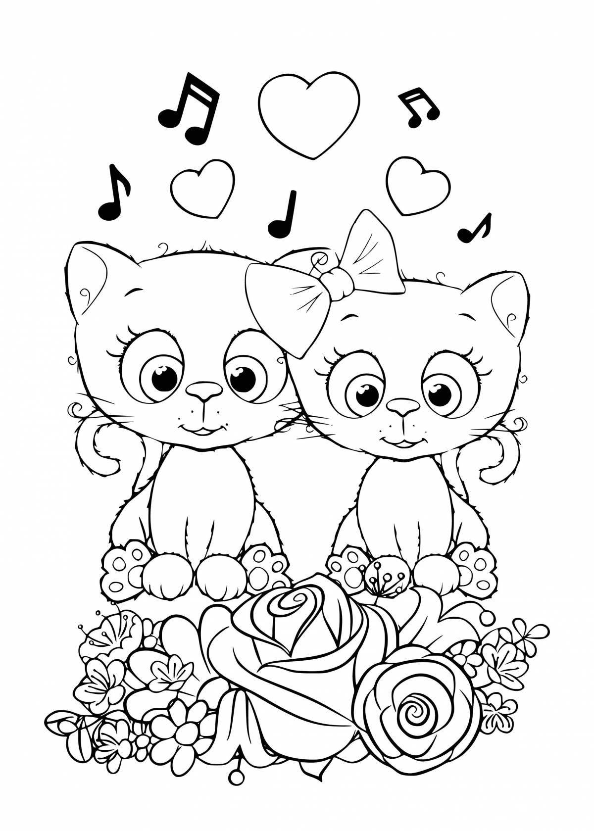 Funny cat with a heart coloring book