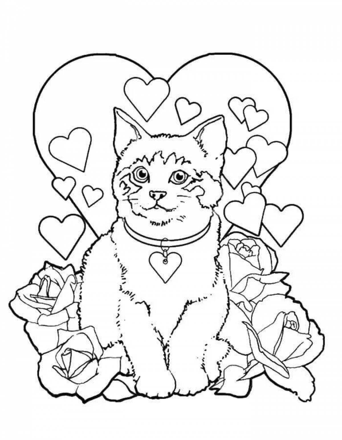 Восхитительный кот с сердечком раскраска